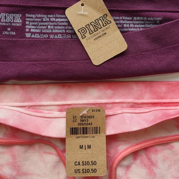 PINK Victoria's Secret Lot of 3 - Thong String Panties Tie Dye/Solid Size Medium - Picture 6 of 6